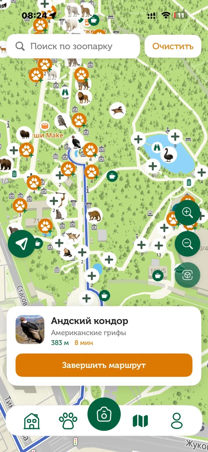 Маршрут до животного на карте 2GIS